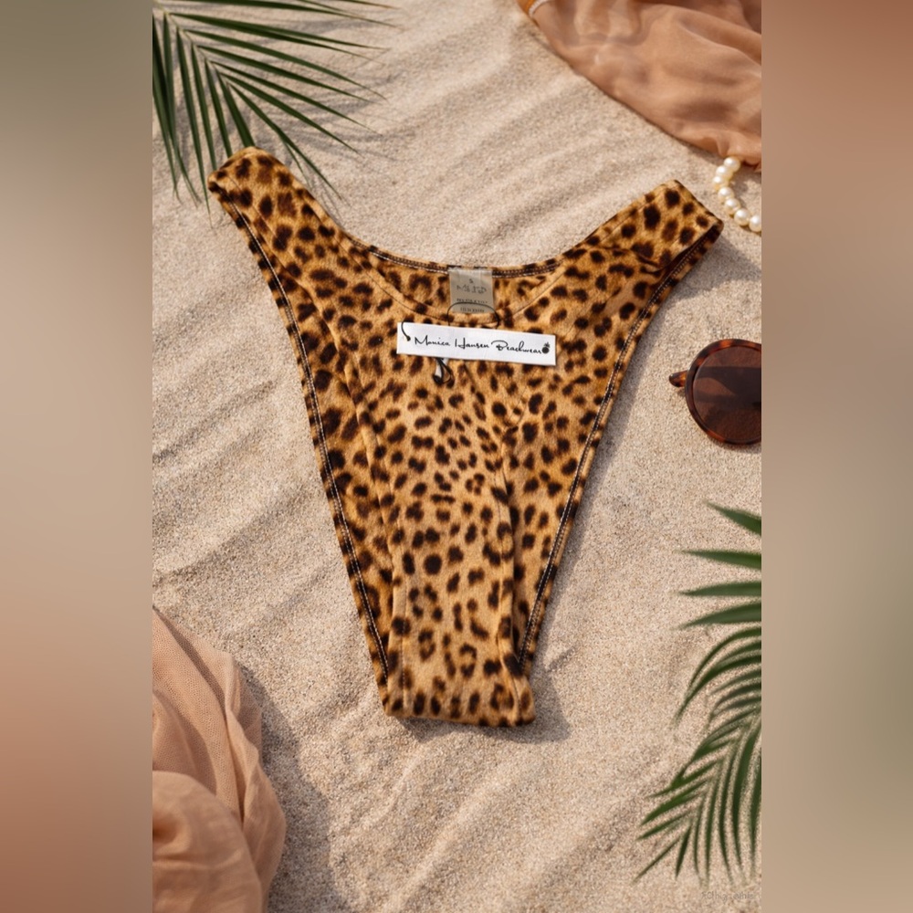 Monica Hansen Leopard Print High Cut Bikini Bottom Small NWT